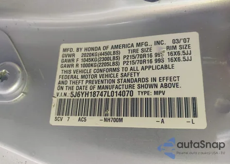 2007 Honda Element Ex z USA, uszkodzony, nr VIN 5J6YH18747L014070